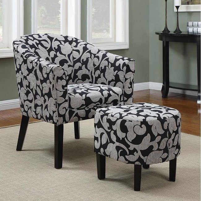 Black and White Barrel Back Accent Chair w/ Ottoman by Coaster