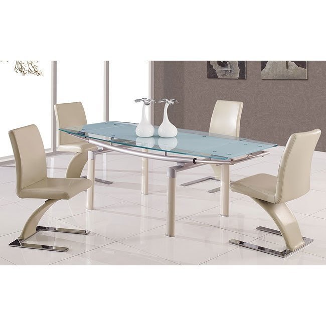 88dt Frosted Top Dining Room Set W Beige Chairs Global Furniture 88dt Frosted Top Dining Room Set W Beige Chairs