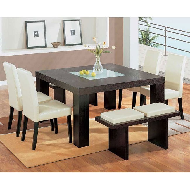 G020 Brown Dining Room Set W Beige Chairs G020 Brown Dining Room Set W Beige Chairs