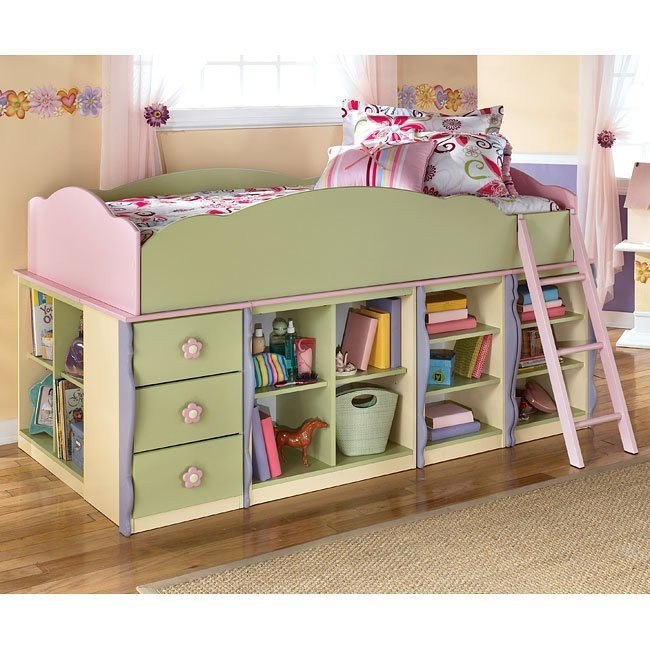 Doll House Open Shelves Loft Bed W 3 Drawers