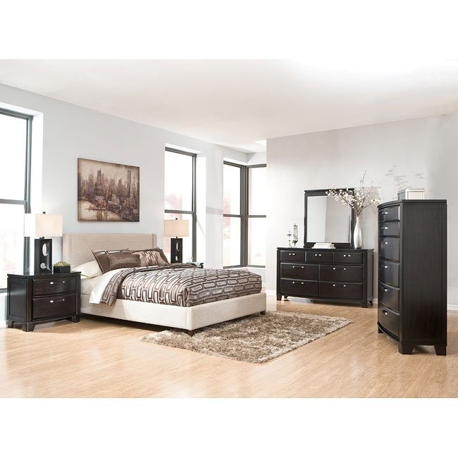 Emory Bedroom Set w/ Light Beige Upholstered Bed Signature ...