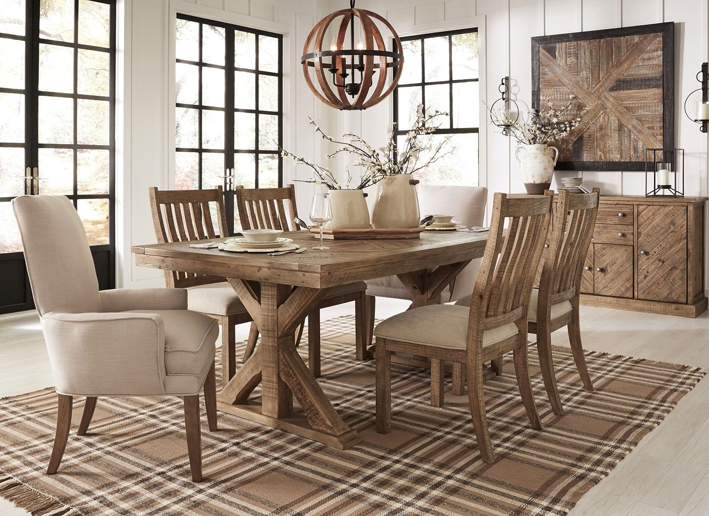 Grindleburg Dining Room Set w/ Light Brown Chairs Signature Design by ...