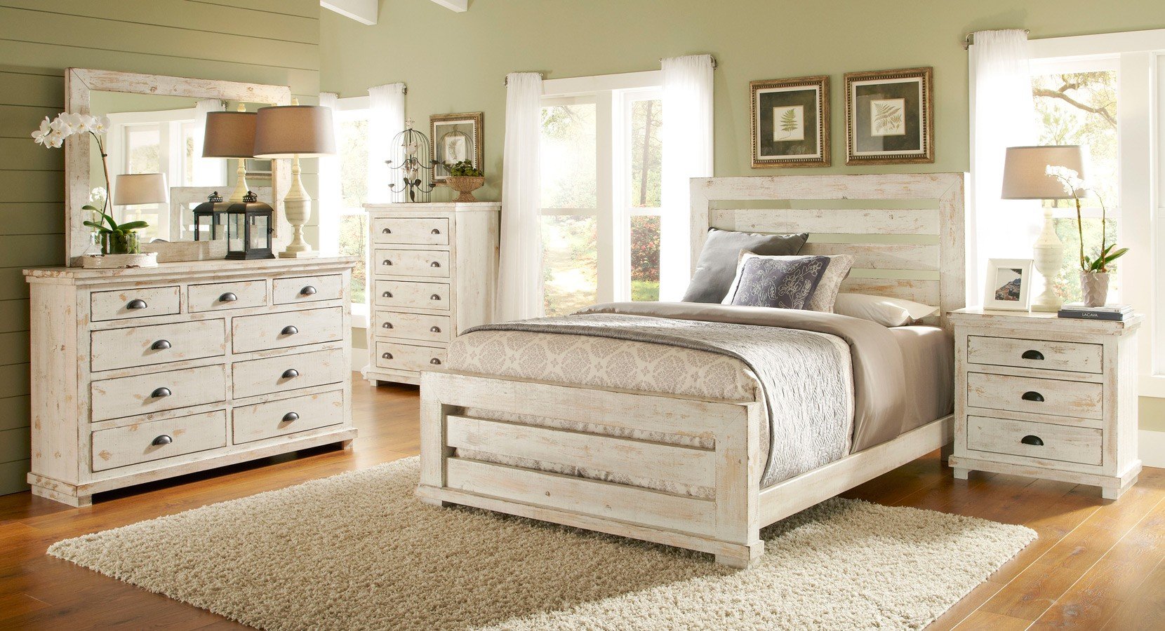 Willow Slat Bedroom Set Distressed White